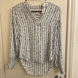 Loft White Tunic Blouse Multi Floral Long Sleeve Size Petite XXSP